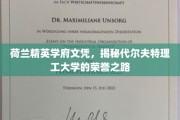 欧洲工程殿堂之光，代尔夫特理工大学的卓越之旅