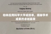 柏林应用科学大学，卓越成就，闪耀学术辉煌之路